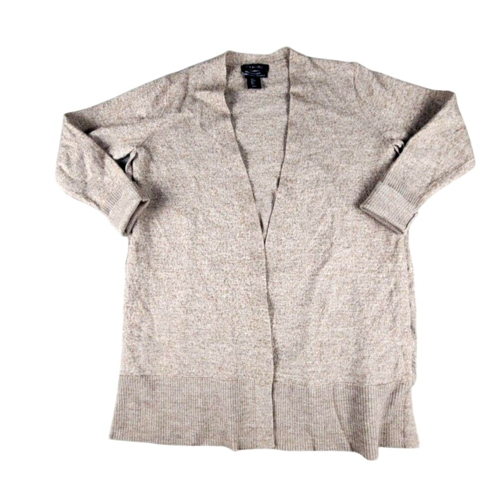 Tahari Sweater Cardigan Womens Large Beige Merino Wool Blend Side Button Knit